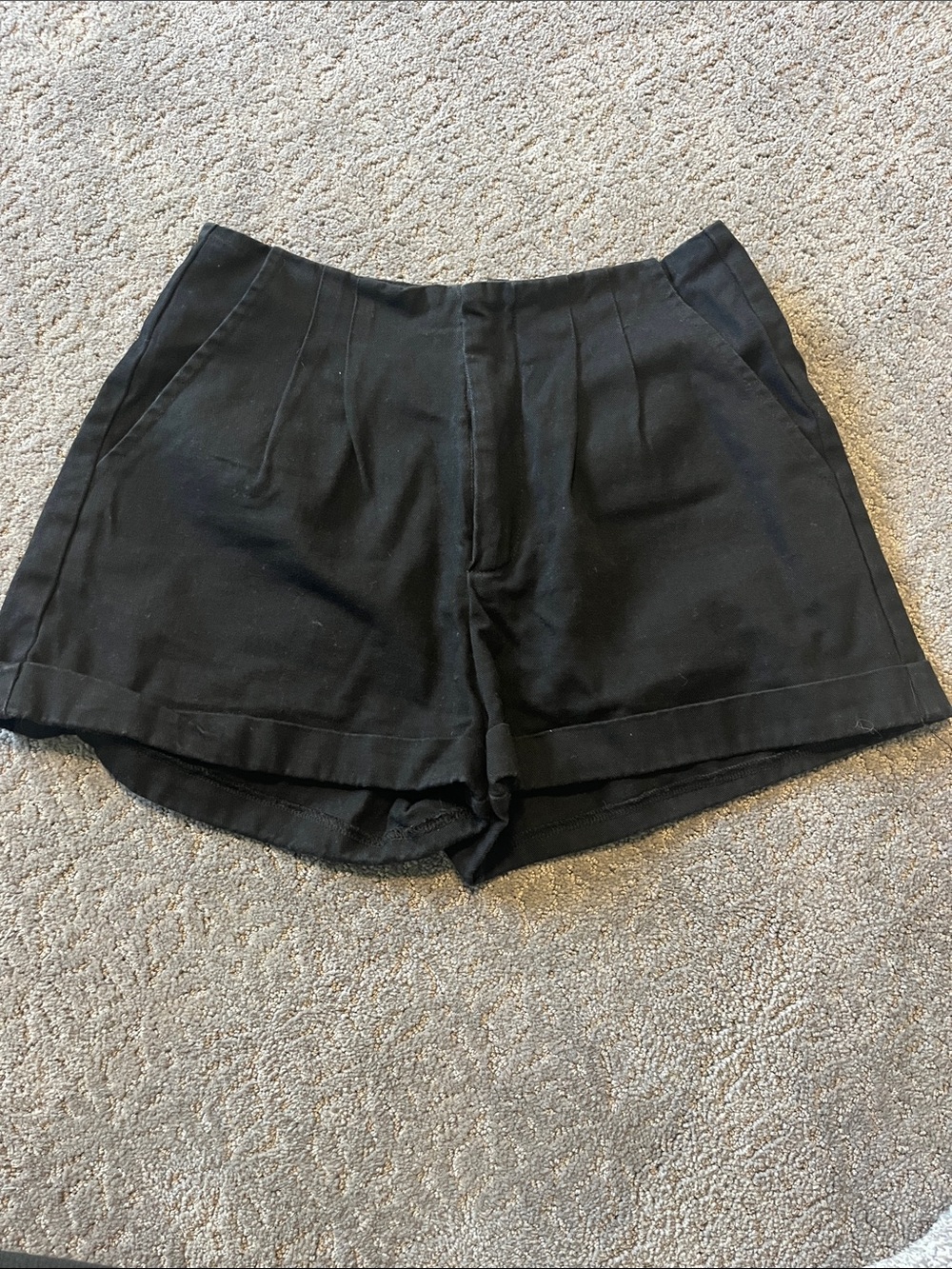 Kittenish Black High-Waist Pleated Tailored Shorts